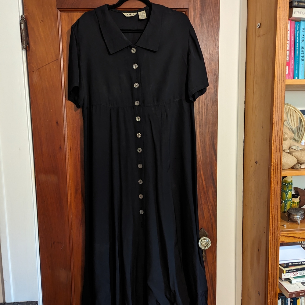 Eddie Bauer Black Buttoned Maxi Dress with Peter Pan Collar